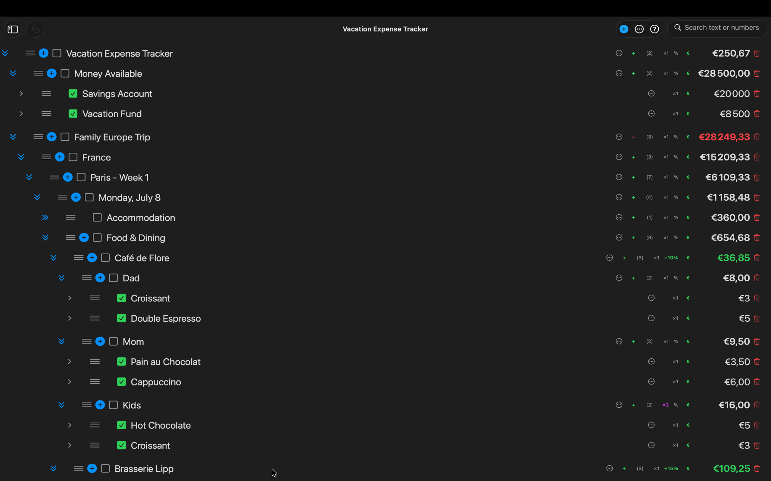 SpreadLists on Mac — Dark Mode